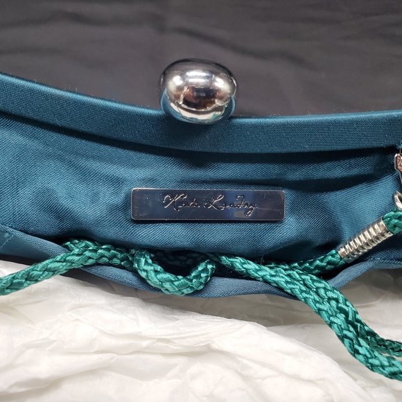 NWOT Kate Landry Turquoise  Satin Clutch Purse with Bow and strap - Picture 7 of 9